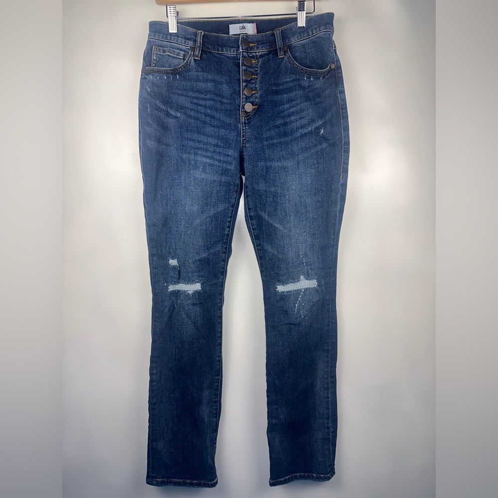 Cabi Jeans Women's Size 8 Button Fly Straight Leg 6068 Distressed Stretch